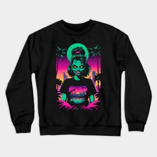 Zombie Synthwave Girl Crewneck Sweatshirt